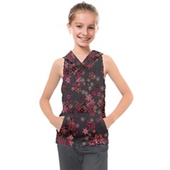 Pink Wine Floral Print Kids  Sleeveless Hoodie by SpinnyChairDesigns