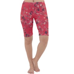 Red Wildflower Floral Print Cropped Leggings  by SpinnyChairDesigns