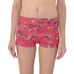 Red Wildflower Floral Print Boyleg Bikini Bottoms by SpinnyChairDesigns