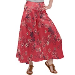 Red Wildflower Floral Print Satin Palazzo Pants by SpinnyChairDesigns