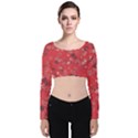 Red Wildflower Floral Print Velvet Long Sleeve Crop Top View1