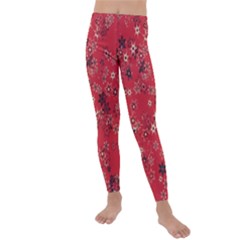 Red Wildflower Floral Print Kids  Lightweight Velour Leggings by SpinnyChairDesigns