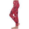 Red Wildflower Floral Print Kids  Lightweight Velour Leggings View2