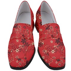 Red Wildflower Floral Print Women s Chunky Heel Loafers by SpinnyChairDesigns