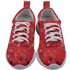 Red Wildflower Floral Print Kids Athletic Shoes by SpinnyChairDesigns