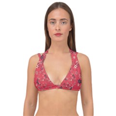 Red Wildflower Floral Print Double Strap Halter Bikini Top by SpinnyChairDesigns