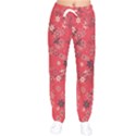 Red Wildflower Floral Print Women velvet Drawstring Pants View1