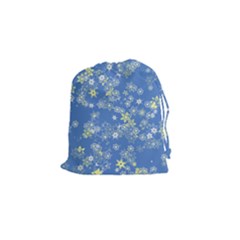 Yellow Flowers On Blue Drawstring Pouch (small) by SpinnyChairDesigns