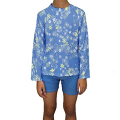 Yellow Flowers On Blue Kids  Long Sleeve Swimwear by SpinnyChairDesigns