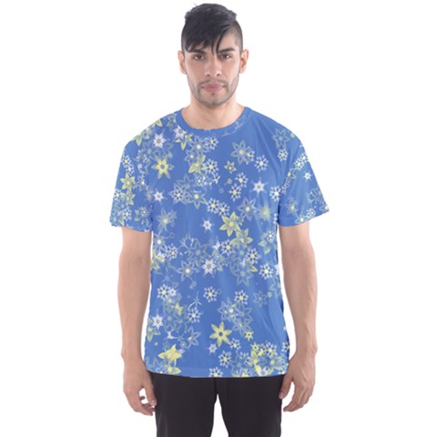 Yellow Flowers On Blue Men s Sport Mesh Tee by SpinnyChairDesigns