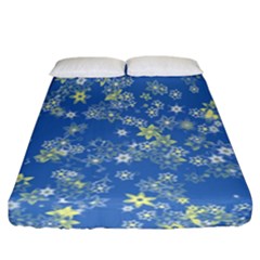 Yellow Flowers On Blue Fitted Sheet (california King Size) by SpinnyChairDesigns