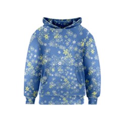 Yellow Flowers On Blue Kids  Pullover Hoodie by SpinnyChairDesigns