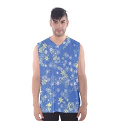 Yellow Flowers On Blue Men s Basketball Tank Top by SpinnyChairDesigns