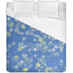 Yellow Flowers On Blue Duvet Cover (california King Size) by SpinnyChairDesigns