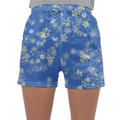 Yellow Flowers On Blue Sleepwear Shorts by SpinnyChairDesigns