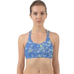 Yellow Flowers On Blue Back Web Sports Bra by SpinnyChairDesigns