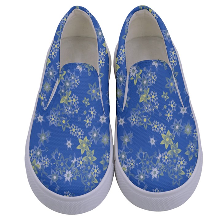 Yellow Flowers on Blue Kids  Canvas Slip Ons