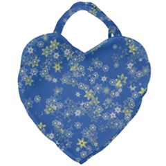 Yellow Flowers On Blue Giant Heart Shaped Tote by SpinnyChairDesigns