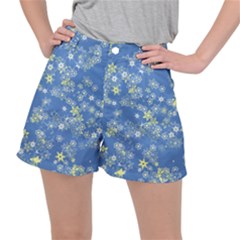 Yellow Flowers On Blue Ripstop Shorts by SpinnyChairDesigns