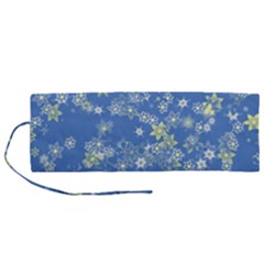 Yellow Flowers On Blue Roll Up Canvas Pencil Holder (m)