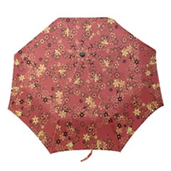 Gold And Rust Floral Print Folding Umbrellas by SpinnyChairDesigns