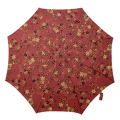 Gold And Rust Floral Print Hook Handle Umbrellas (large) by SpinnyChairDesigns