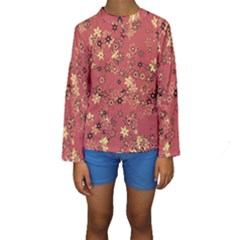 Gold And Rust Floral Print Kids  Long Sleeve Swimwear by SpinnyChairDesigns