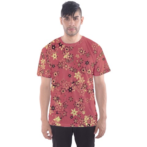 Gold And Rust Floral Print Men s Sport Mesh Tee by SpinnyChairDesigns