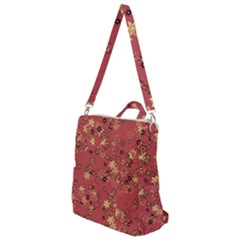 Gold And Rust Floral Print Crossbody Backpack by SpinnyChairDesigns