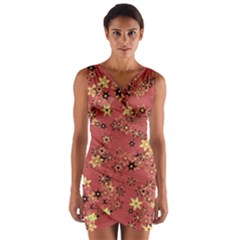 Gold And Rust Floral Print Wrap Front Bodycon Dress by SpinnyChairDesigns