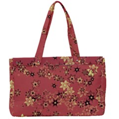 Gold And Rust Floral Print Canvas Work Bag by SpinnyChairDesigns