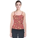 Gold and Rust Floral Print Velvet Spaghetti Strap Top View1