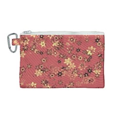 Gold And Rust Floral Print Canvas Cosmetic Bag (medium) by SpinnyChairDesigns