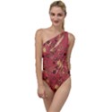 Gold and Rust Floral Print To One Side Swimsuit View1