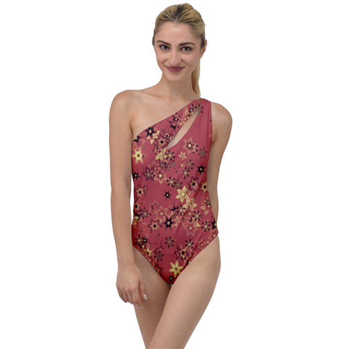 Gold and Rust Floral Print To One Side Swimsuit