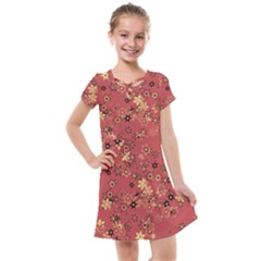 Gold And Rust Floral Print Kids  Cross Web Dress by SpinnyChairDesigns