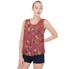 Gold And Rust Floral Print Bubble Hem Chiffon Tank Top by SpinnyChairDesigns