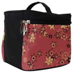 Gold And Rust Floral Print Make Up Travel Bag (big) by SpinnyChairDesigns