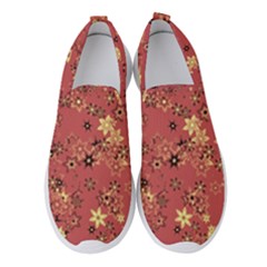 Gold And Rust Floral Print Women s Slip On Sneakers by SpinnyChairDesigns