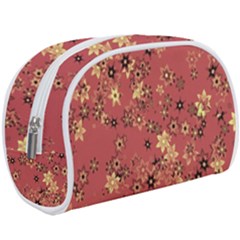 Gold And Rust Floral Print Makeup Case (large) by SpinnyChairDesigns