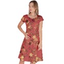 Gold and Rust Floral Print Classic Short Sleeve Dress View1