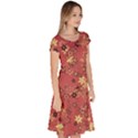 Gold and Rust Floral Print Classic Short Sleeve Dress View3