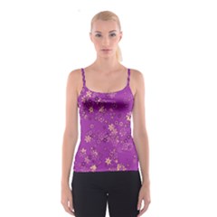 Gold Purple Floral Print Spaghetti Strap Top by SpinnyChairDesigns