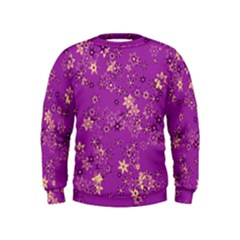 Gold Purple Floral Print Kids  Sweatshirt by SpinnyChairDesigns