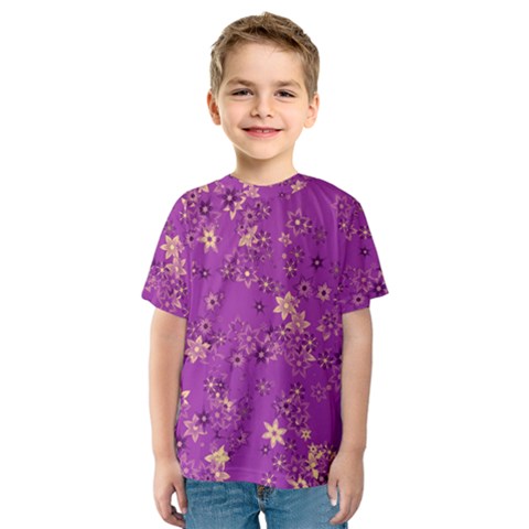 Gold Purple Floral Print Kids  Sport Mesh Tee by SpinnyChairDesigns