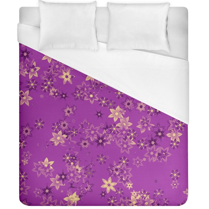 Gold Purple Floral Print Duvet Cover (California King Size)