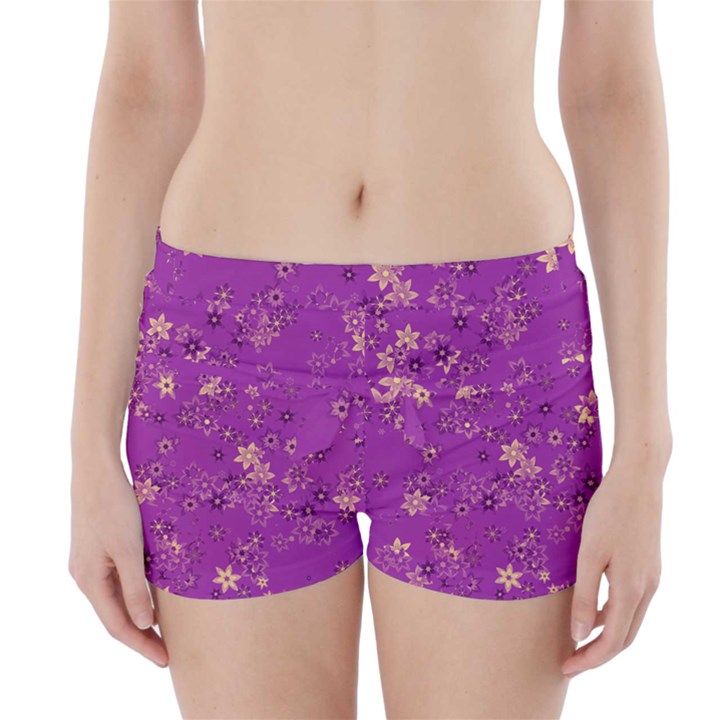 Gold Purple Floral Print Boyleg Bikini Wrap Bottoms