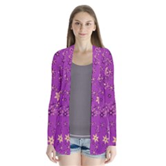 Gold Purple Floral Print Drape Collar Cardigan by SpinnyChairDesigns