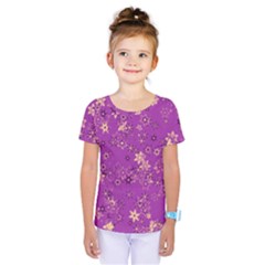 Gold Purple Floral Print Kids  One Piece Tee