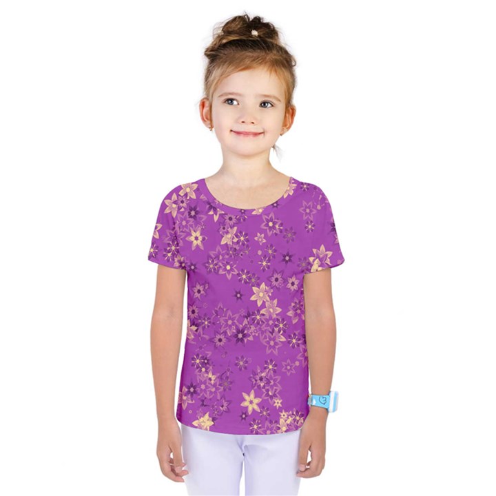 Gold Purple Floral Print Kids  One Piece Tee